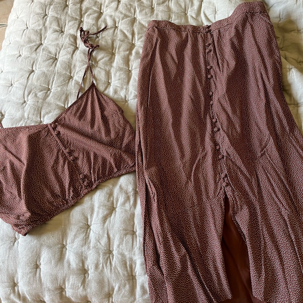 Abercrombie & Fitch Brown and White Polka Dot Top and skirt set